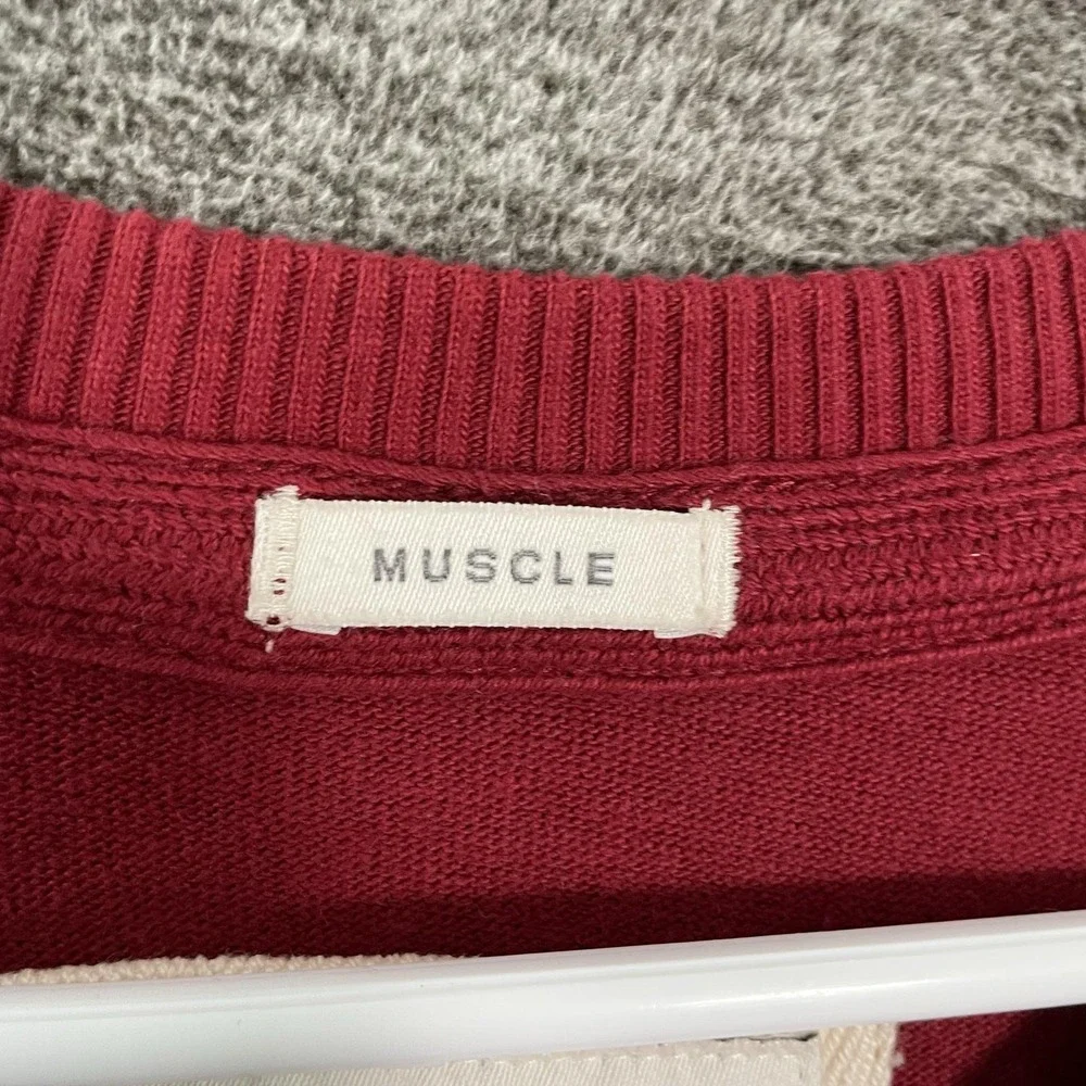 Abercrombie & Fitch Sweater Mens XL Red V Neck Knit Pullover Moose Irregular Y2K